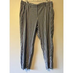 J Jill Linen Stretch Cropped Pants Gingham Blue Women's Large Cottagecore Picnic